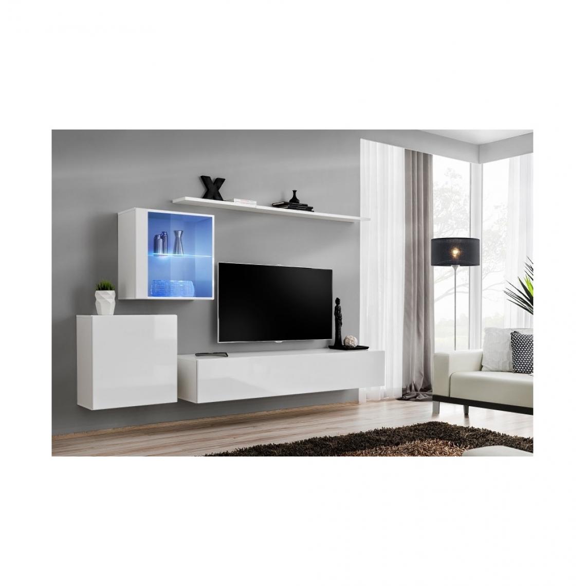 Ac-Deco - Ensemble meuble TV mural - Switch XV - 250 cm x 150 cm x 40 cm - Blanc - Meubles TV, Hi-Fi