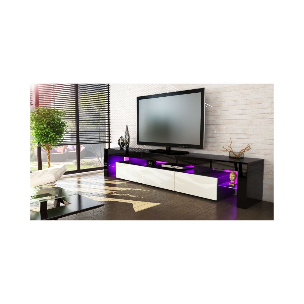 Mpc - Meuble tv noir et crème 189 cm avec led - Meubles TV, Hi-Fi