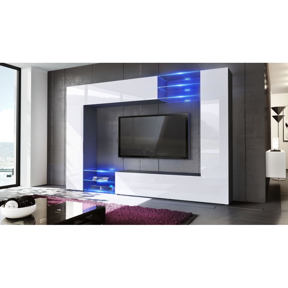 Mpc - Combinaison murale noire et blanche corps mat et façades laquées - Meubles TV, Hi-Fi
