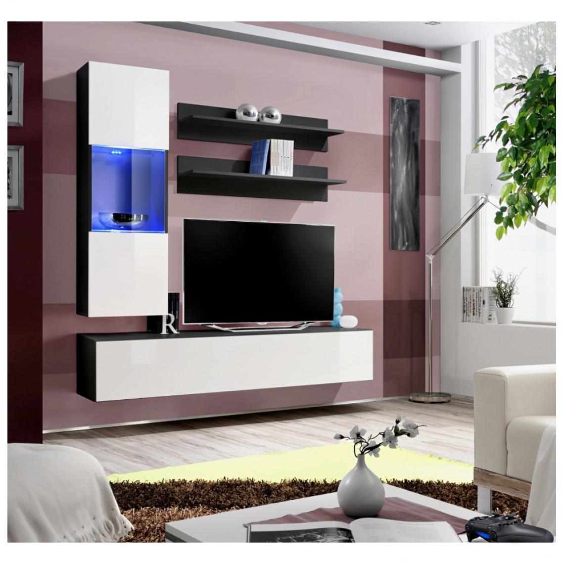 Ac-Deco - Ensemble meuble TV mural - Fly II - 160 cm x 170 cm x 40 cm - Noir et blanc - Meubles TV, Hi-Fi