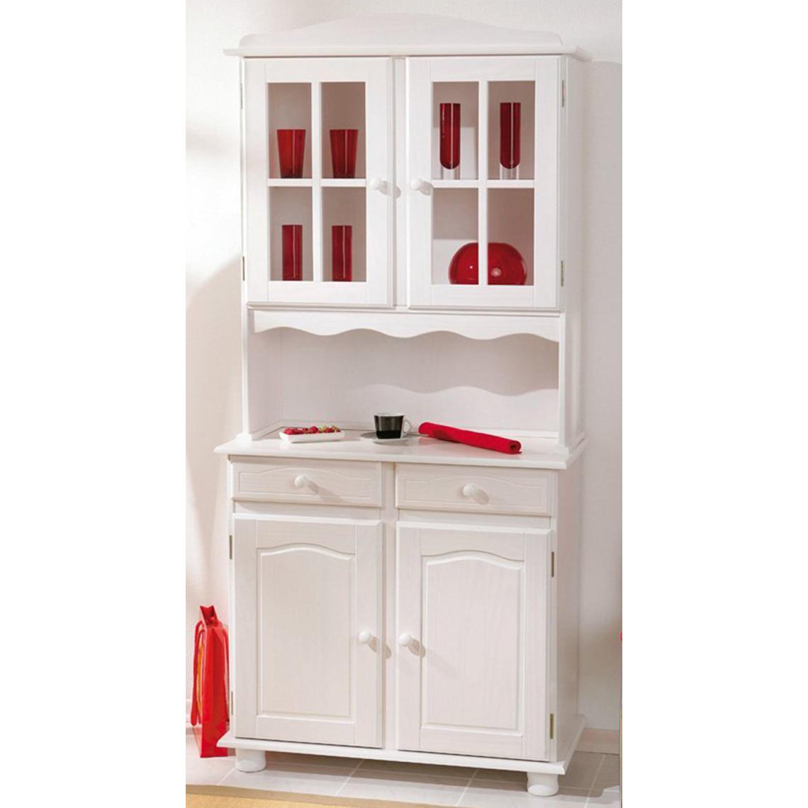 Pegane - Bahut vaisselier de 2 portes VALENCIA en pin colors blanc, 43 x 88 x 198 cm - Buffets, chiffonniers