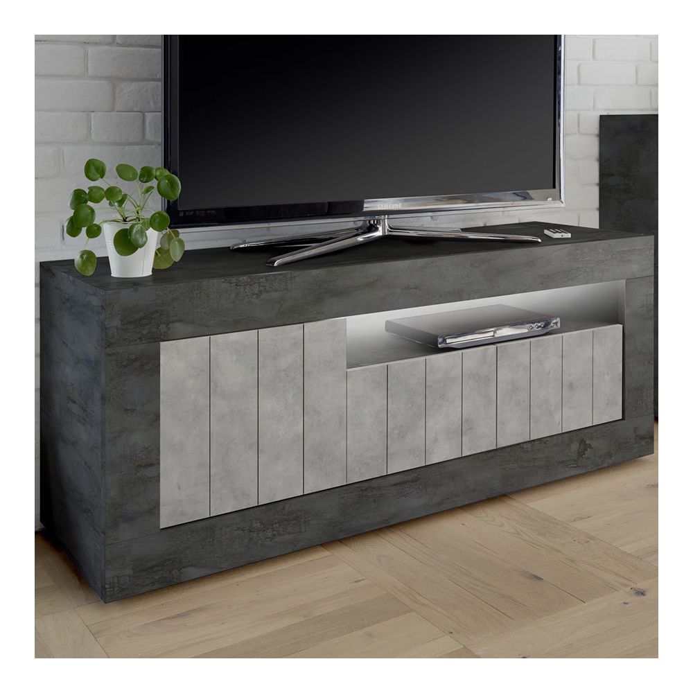 Kasalinea - Meuble TV moderne gris effet béton MABEL 8 - Meubles TV, Hi-Fi