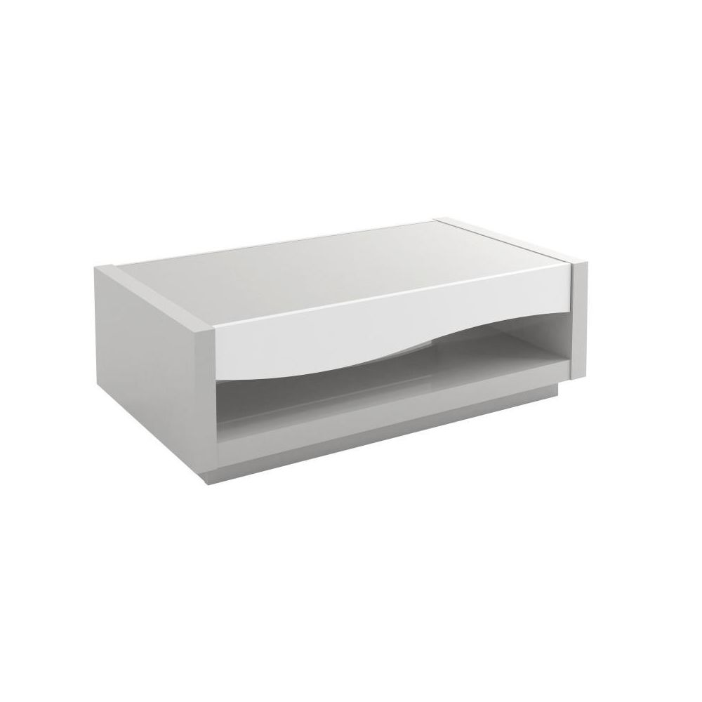 Tousmesmeubles - Table basse 1 tiroir laqué Blanc/Gris - RALF - Tables basses