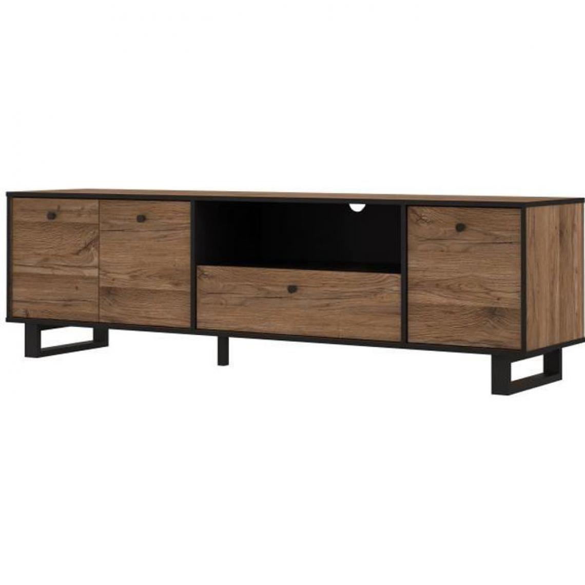 Cstore - CSTORE - meuble tv 3 portes 1 tiroir - décor chêne et noir - l 180, 8xp 42xh 52, 8 cm - sewill - Meubles TV, Hi-Fi