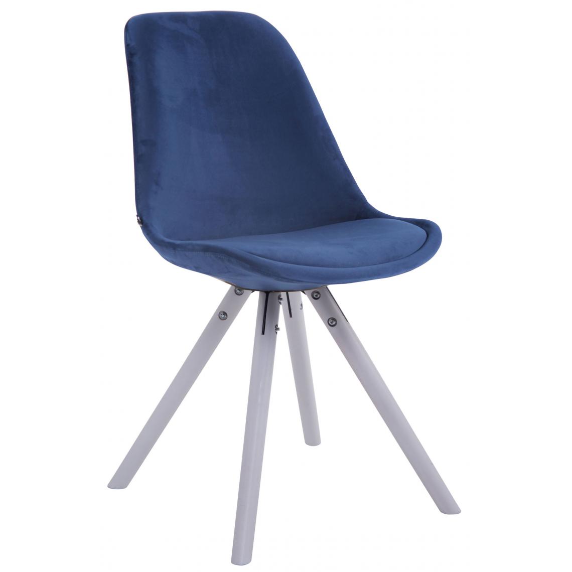 Icaverne - Moderne Chaise visiteur reference Katmandou velours rond blanc (chêne) couleur bleu - Chaises