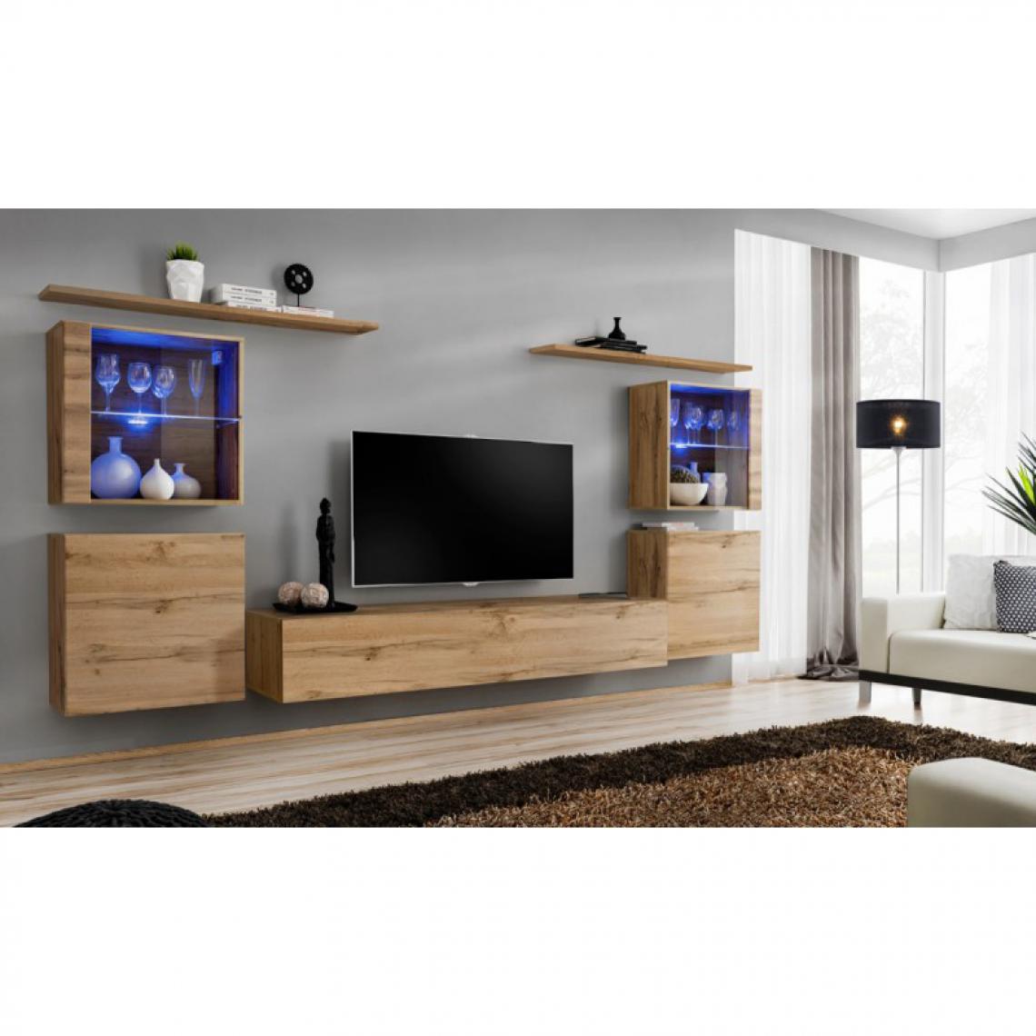 Ac-Deco - Meuble TV Mural Design Switch XIV 320cm Naturel - Meubles TV, Hi-Fi