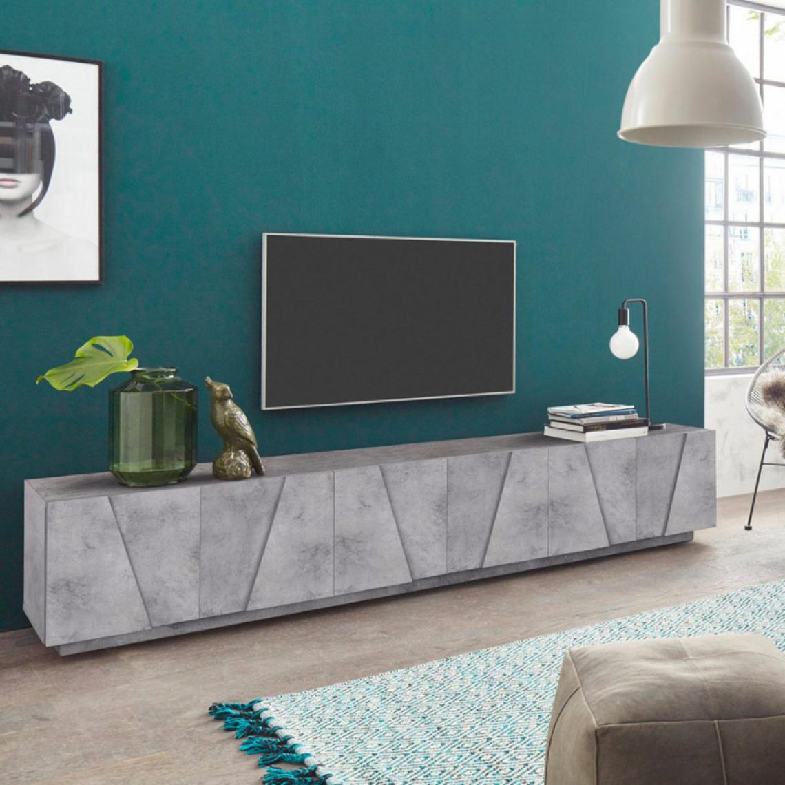 Ahd Amazing Home Design - Meuble TV de salon 6 portes 3 pièces design moderne Ping Low Concrete XL - Meubles TV, Hi-Fi