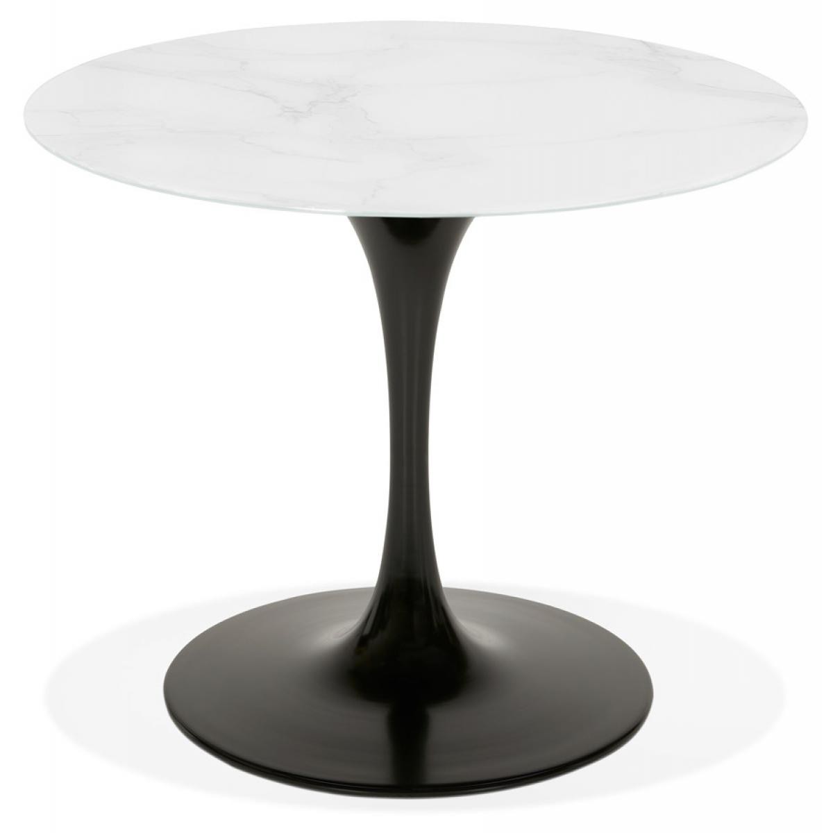 Alterego - Table à manger 'GOST' ronde en verre blanc effet marbre et pied central noir - Ø 90 CM - Tables à manger