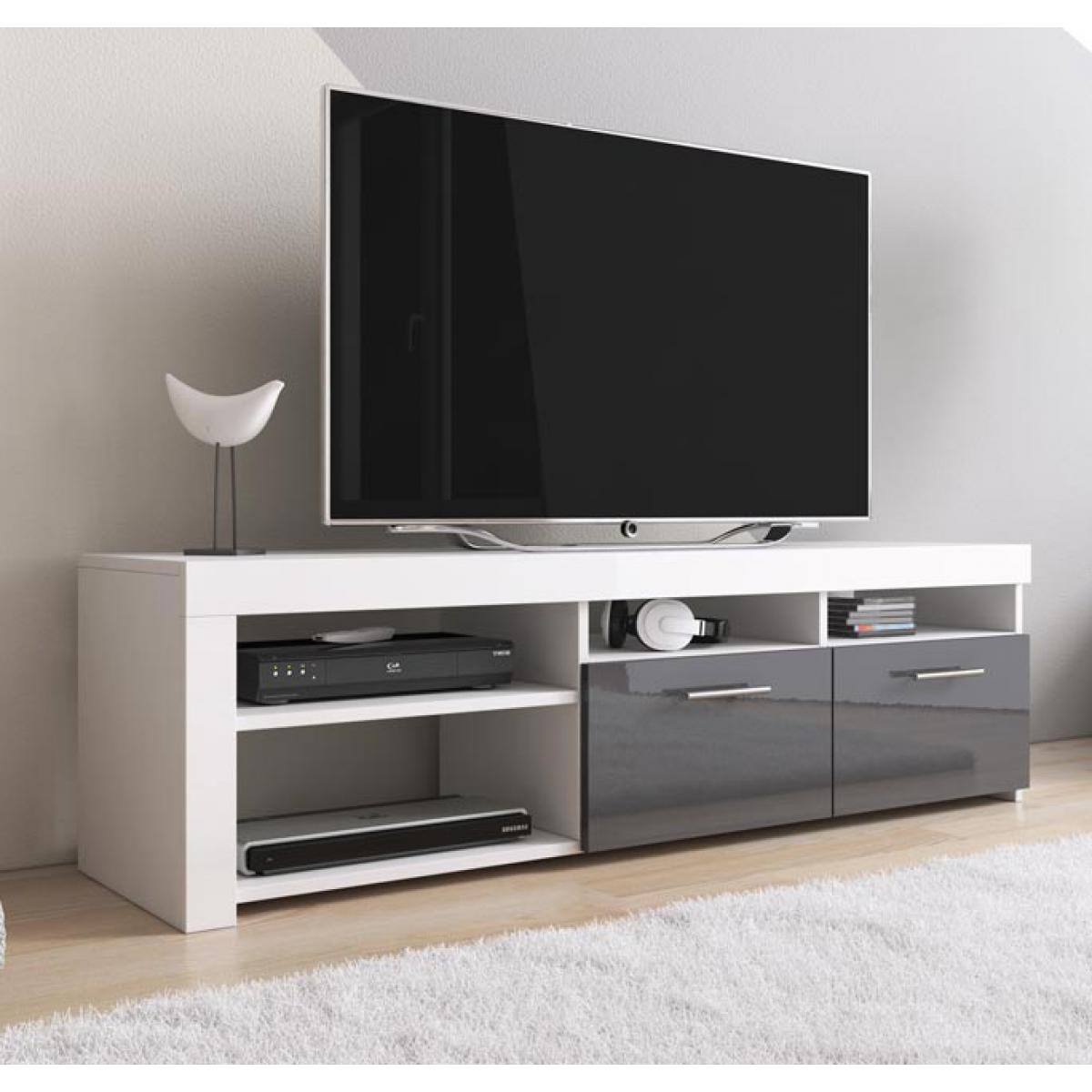 Design Ameublement - Meuble TV modèle Clio (140x40cm) couleur blanc et gris - Meubles TV, Hi-Fi