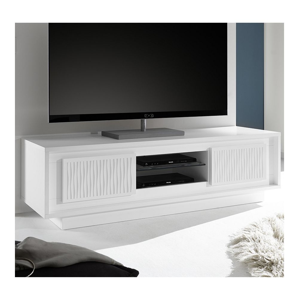 Kasalinea - Meuble TV blanc laqué mat avec motifs rayures TANGUY - Meubles TV, Hi-Fi