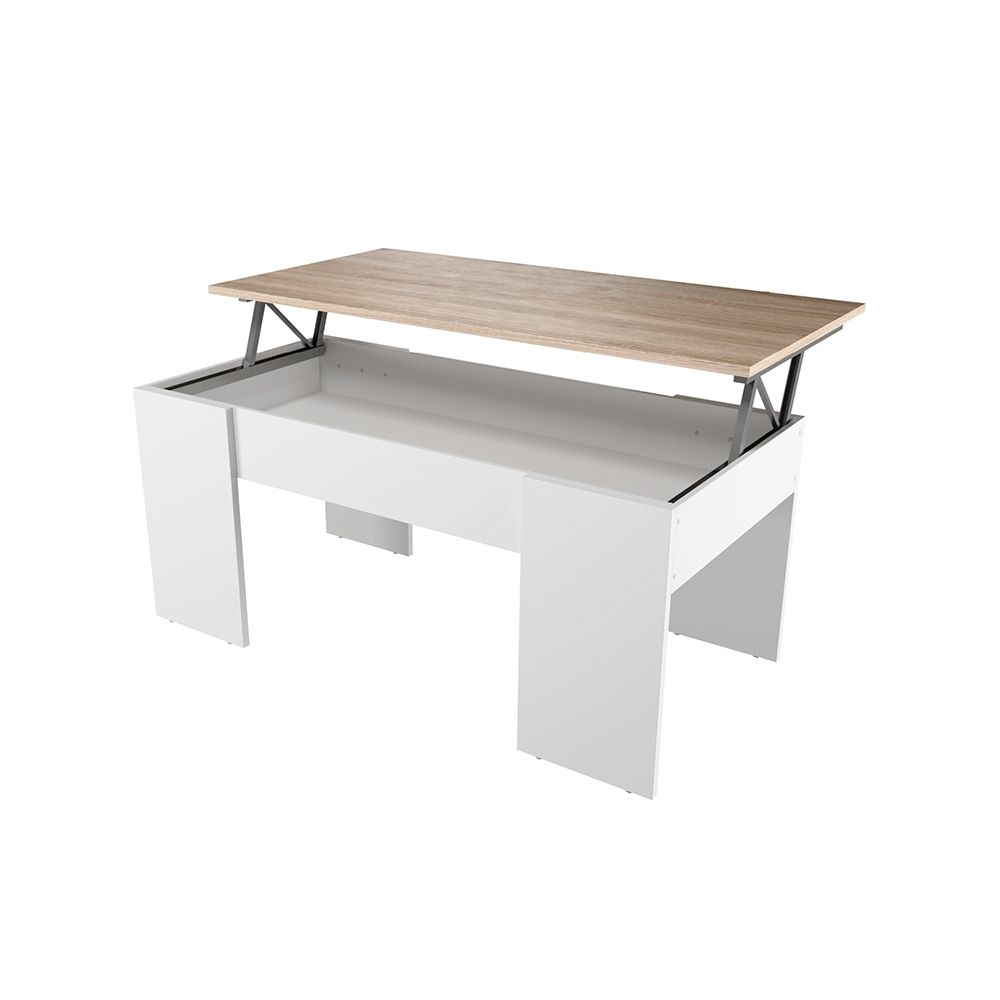 Usinestreet - Table basse GOTHAM avec plateau relevable et rangement - Couleur - Blanc / Bois - Tables basses