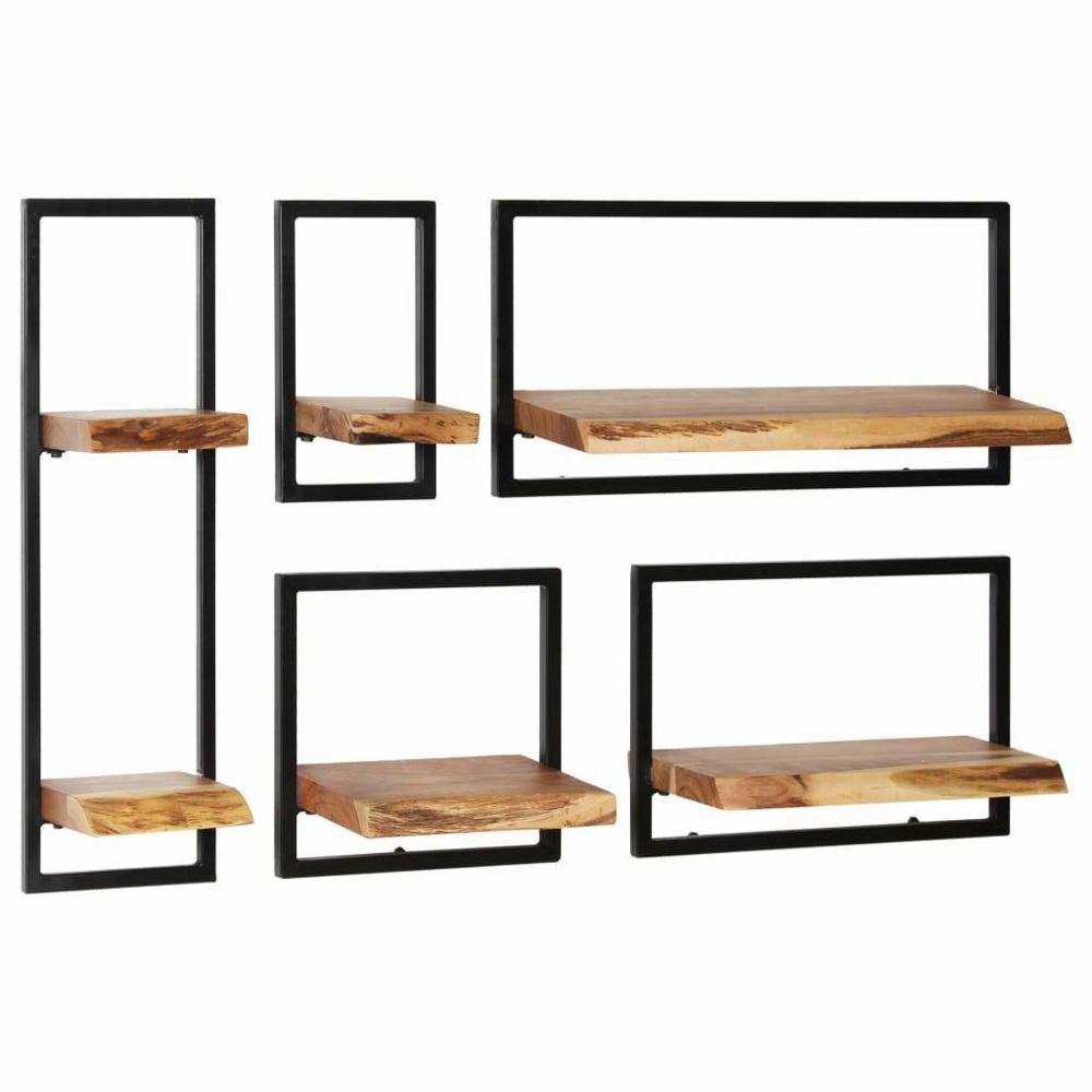 Helloshop26 - Étagère armoire meuble design Set d' murales 5 pcs bois massif et acier 2702227/2 - Etagères