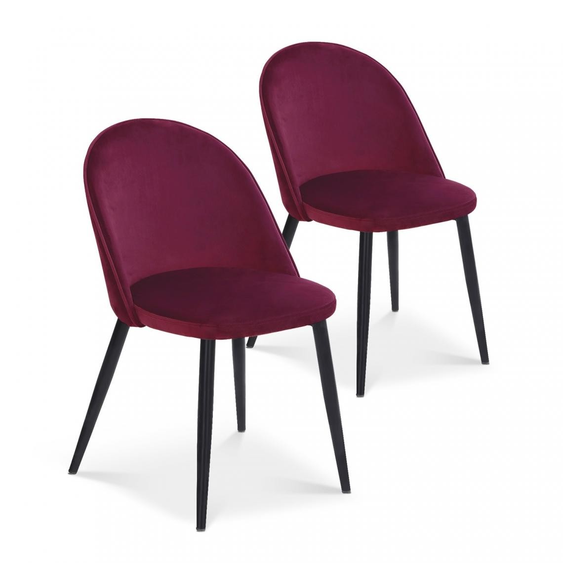 marque generique - Lot de 2 chaises Cecilia velours Rouge pieds noirs - Chaises