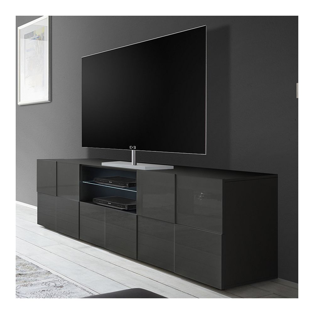 Kasalinea - Grand meuble TV gris laqué brillant DOMINOS 2 - Meubles TV, Hi-Fi