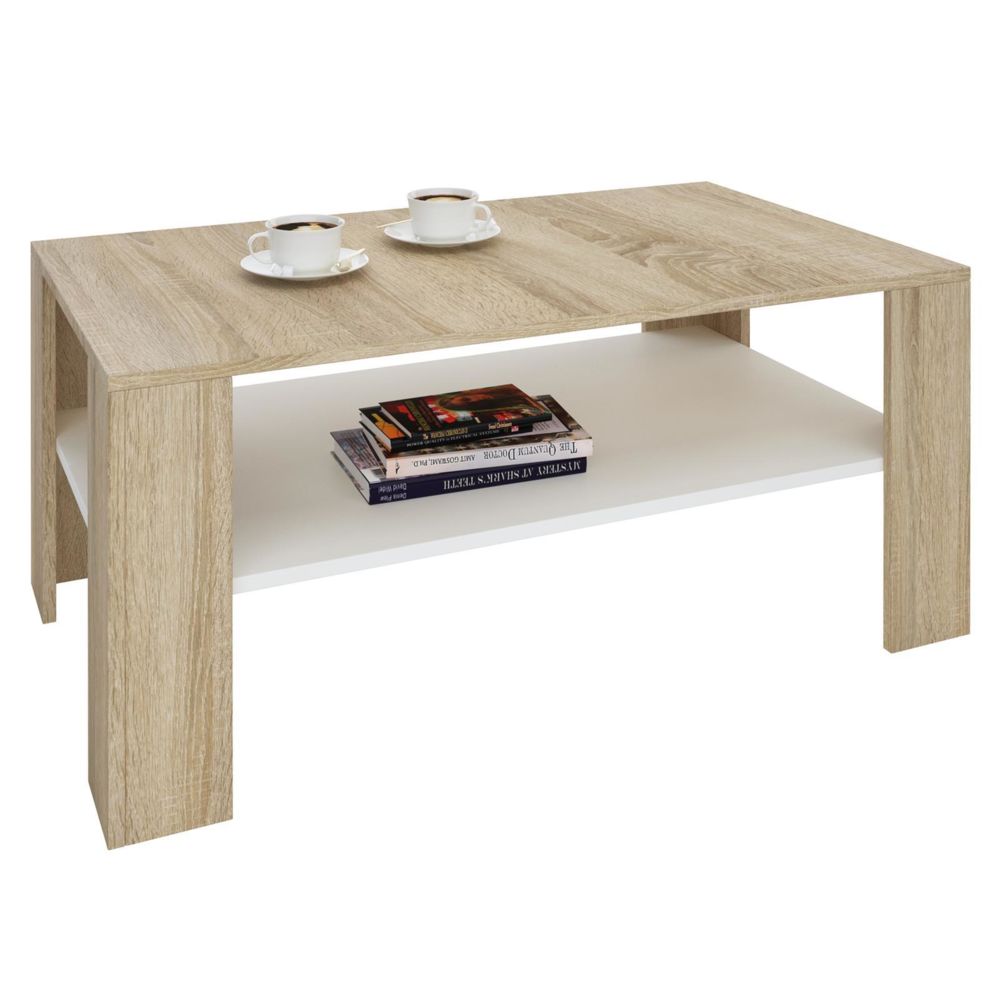 Idimex - Table basse LORIENT, en mélaminé décor chêne sonoma et blanc mat - Tables basses