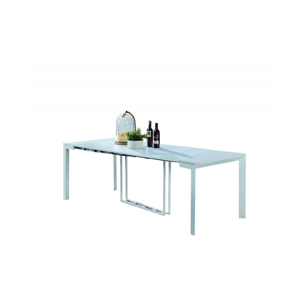 Meubletmoi - Table de repas modulable extensible 45 à 225 cm plateau MDF blanc pieds acier - GENIUS - Tables à manger