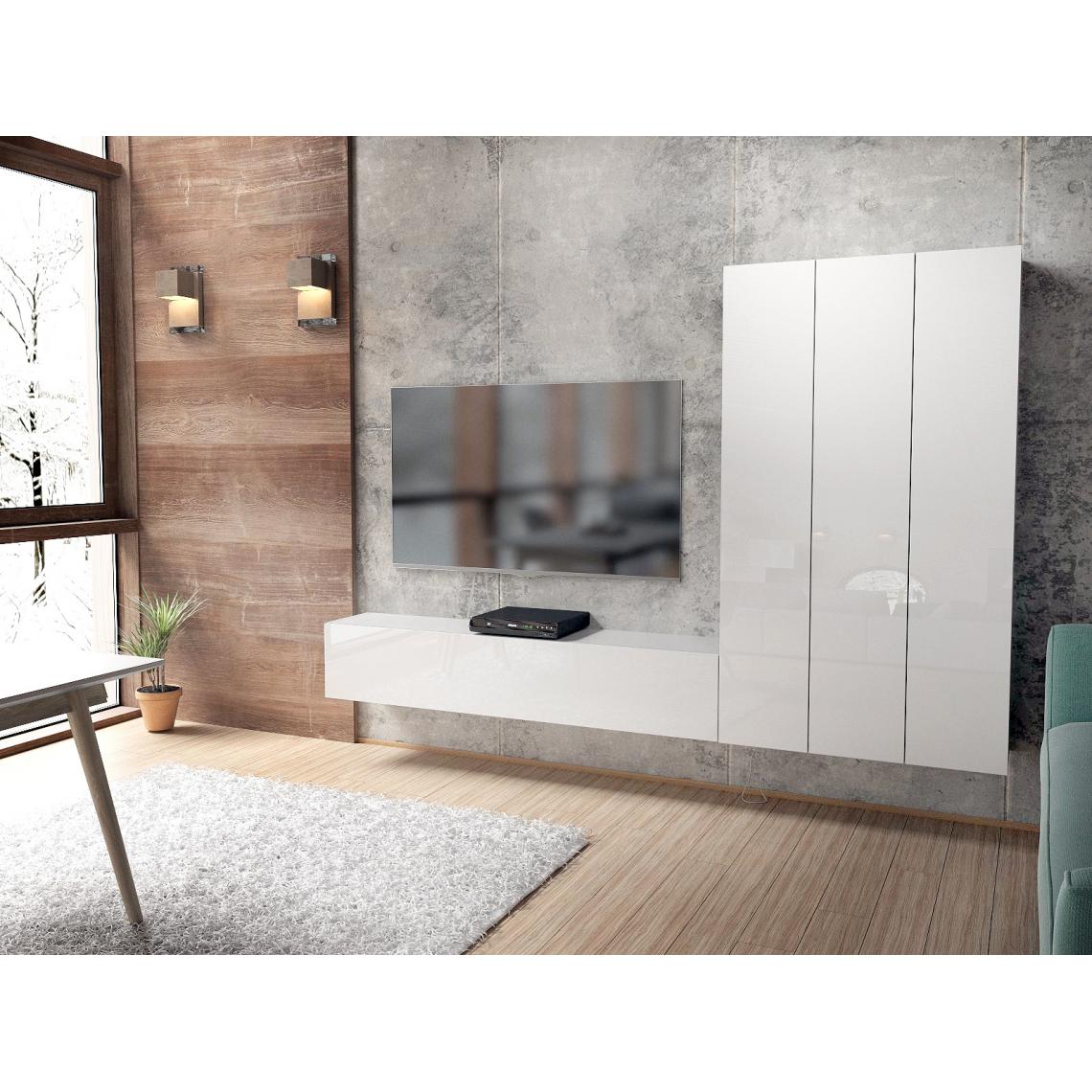 Mpc - Ensemble de 4 meubles blancs mat façades brillantes - Meubles TV, Hi-Fi