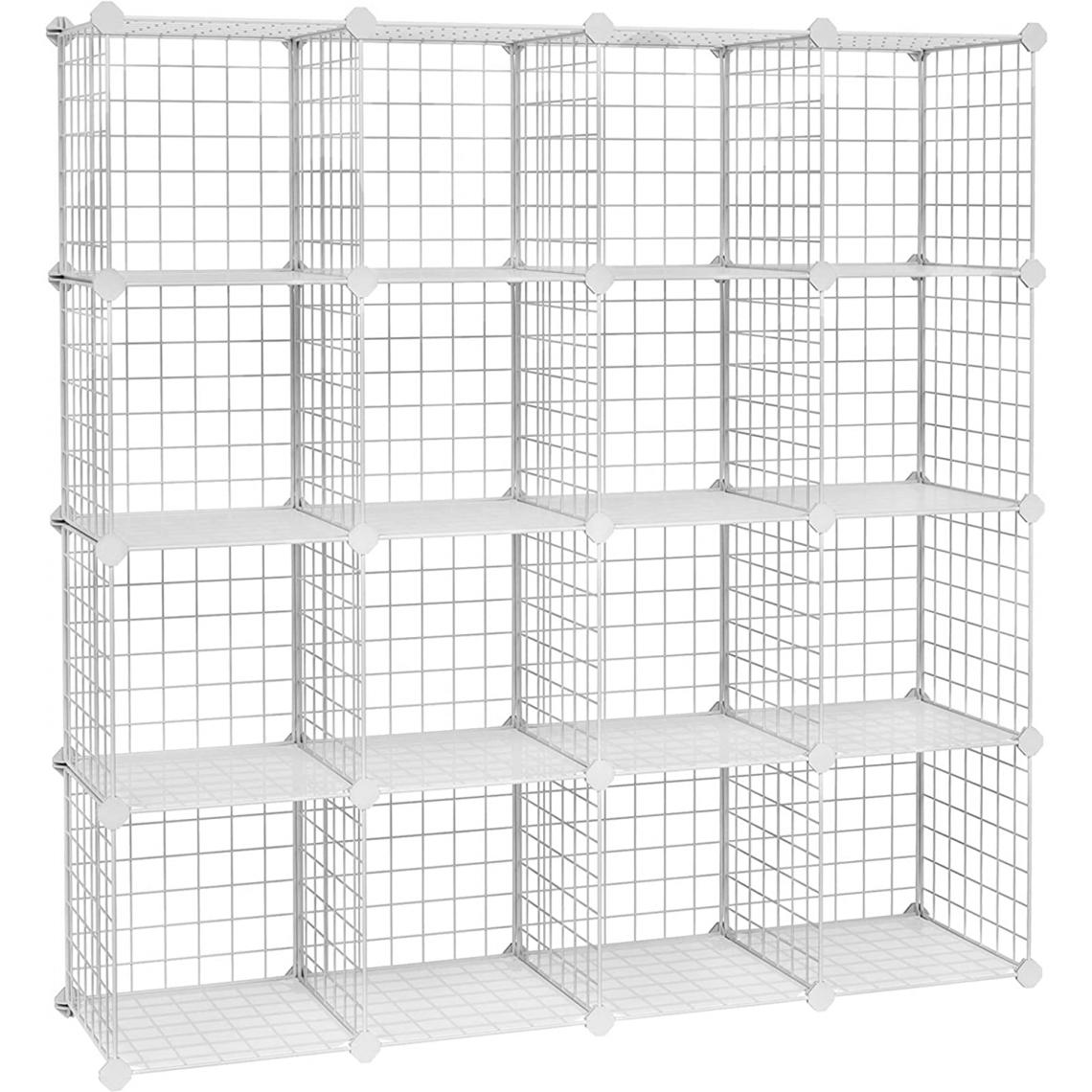 Helloshop26 - Armoire de rangement meuble modulable grille 16 casiers blanc 12_0000703 - Etagères