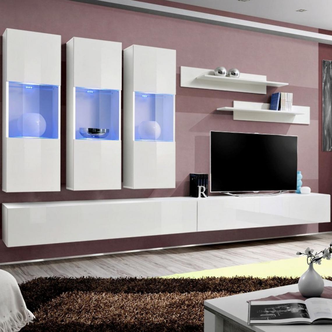 Ac-Deco - Meuble TV Mural Design Fly II 320cm Blanc - Meubles TV, Hi-Fi