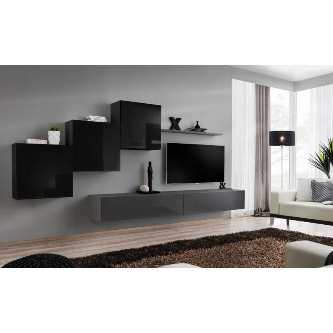 Ac-Deco - Meuble TV Mural Design Switch X 330cm Noir & Gris - Meubles TV, Hi-Fi
