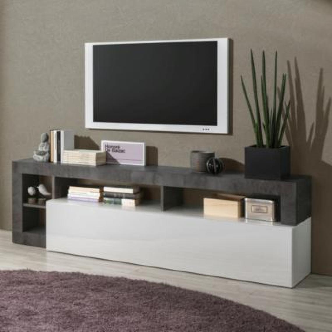 Nouvomeuble - Meuble TV 180 cm moderne blanc et gris oxyde AMBRE - Meubles TV, Hi-Fi