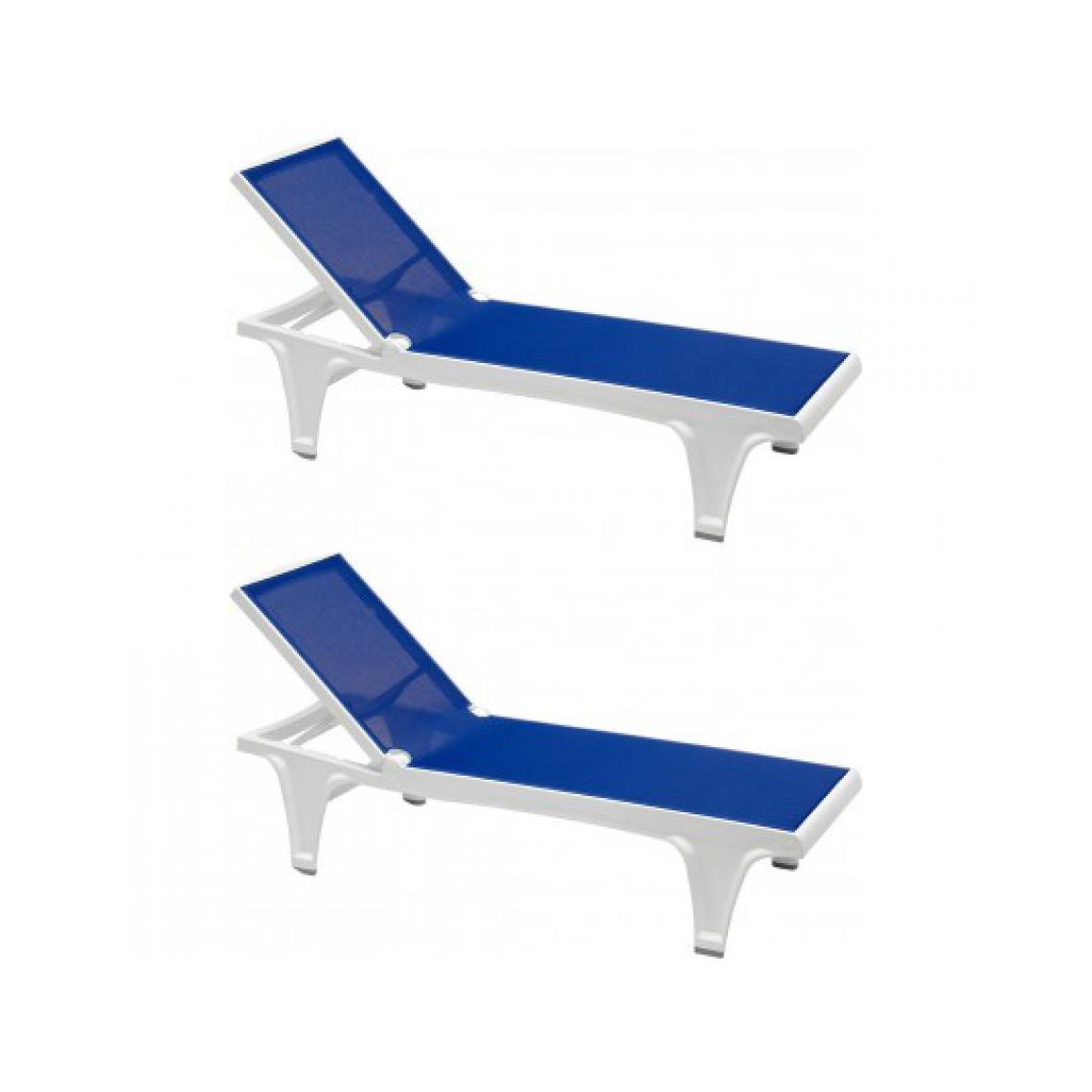 Scab - Chaise longue Lot de 2 bain de soleil Tahiti blanc -bleu - Chaises