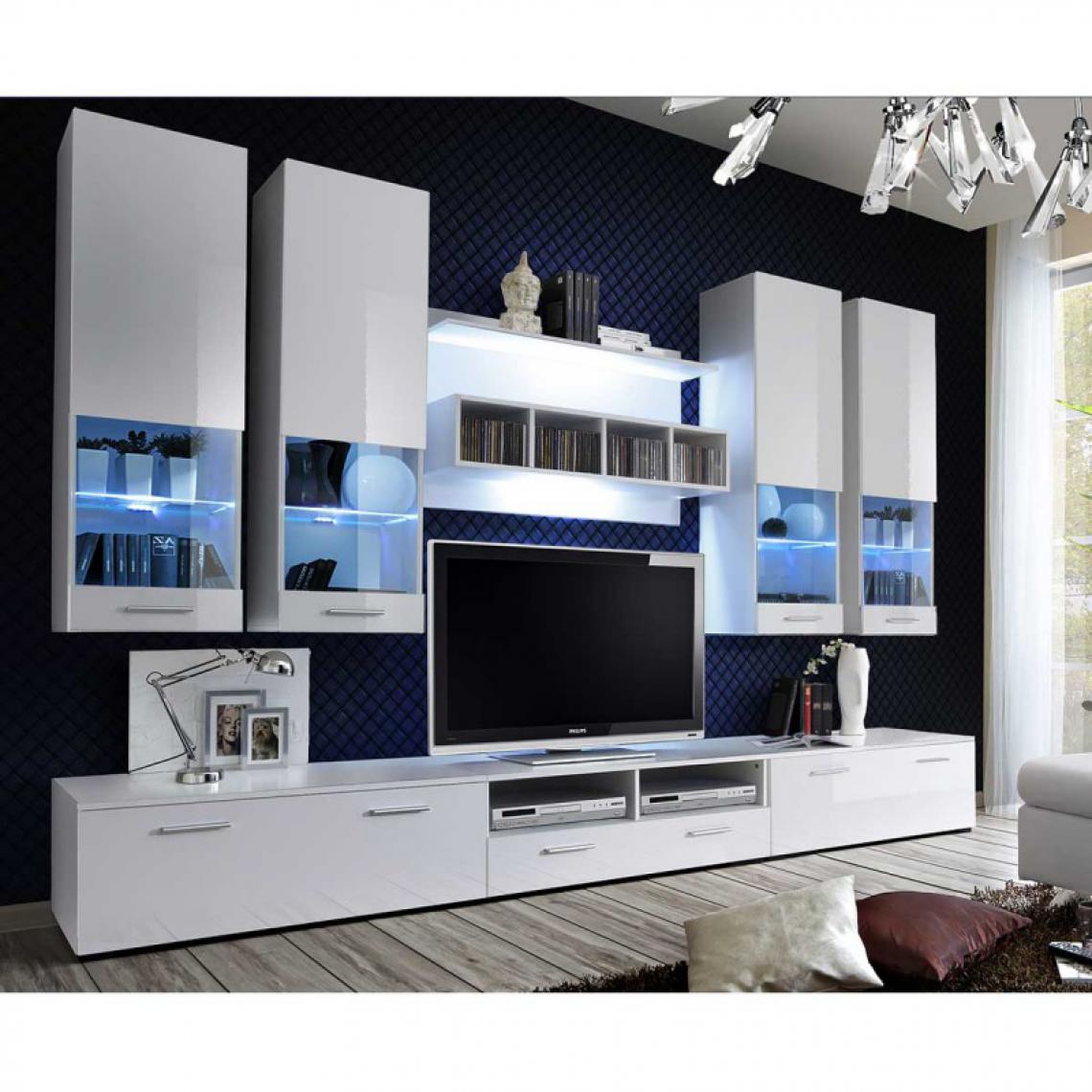Ac-Deco - Meuble TV Mural Design Dorade 300cm Blanc - Meubles TV, Hi-Fi