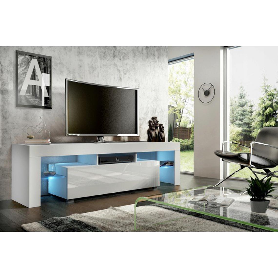 Mpc - Meuble tv 160 cm blanc et blanc brillant led rgb - Meubles TV, Hi-Fi