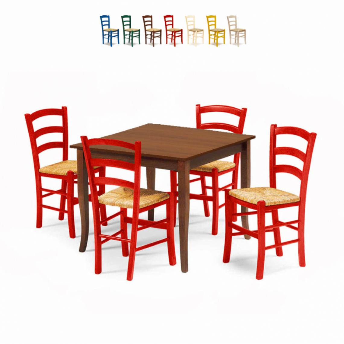 Ahd Amazing Home Design - Set 4 chaises et table carrée intérieur cuisine bar bois Rusty, Couleur: Rouge - Tables à manger