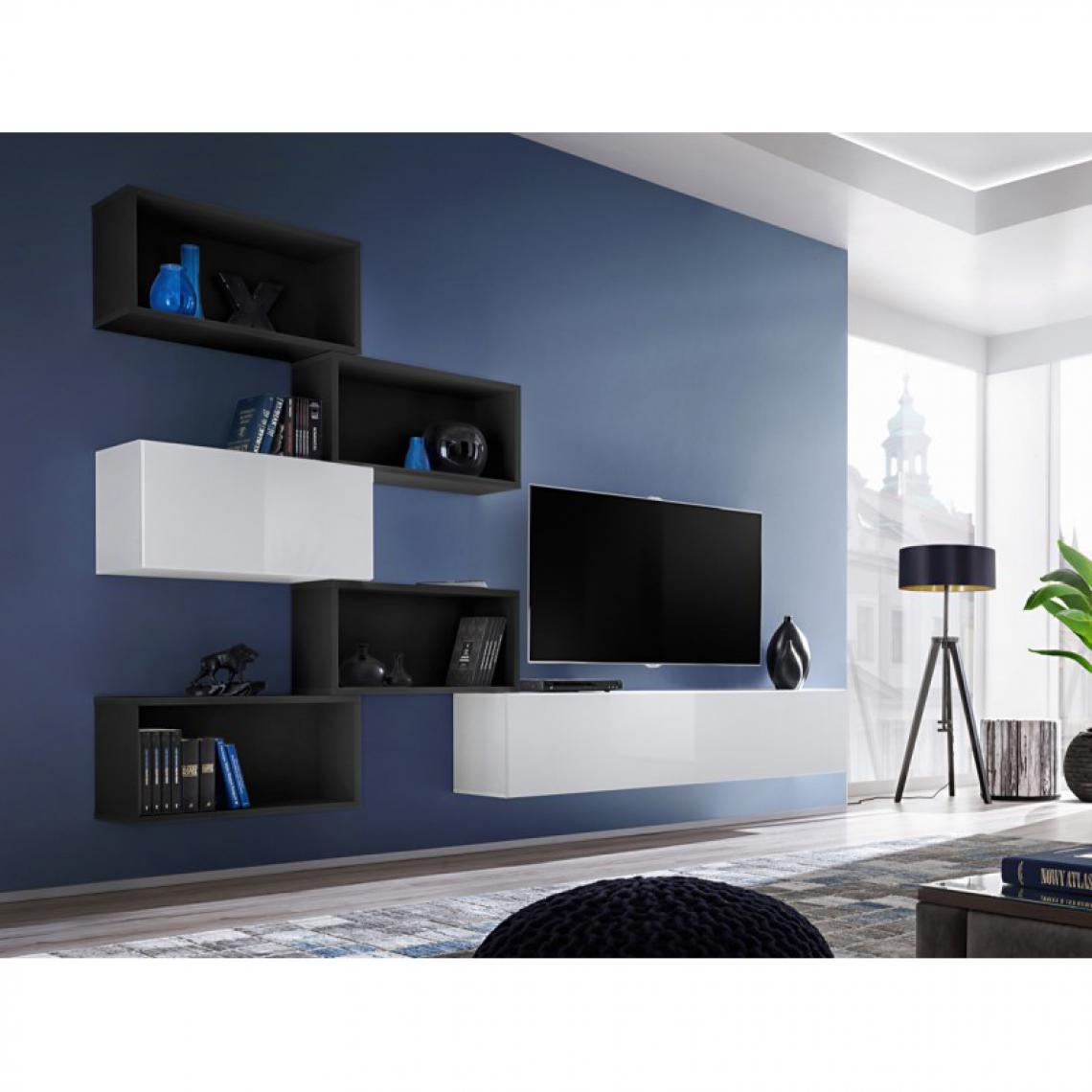 Ac-Deco - Meuble TV Mural Design Blox VIII 280cm Noir & Blanc - Meubles TV, Hi-Fi
