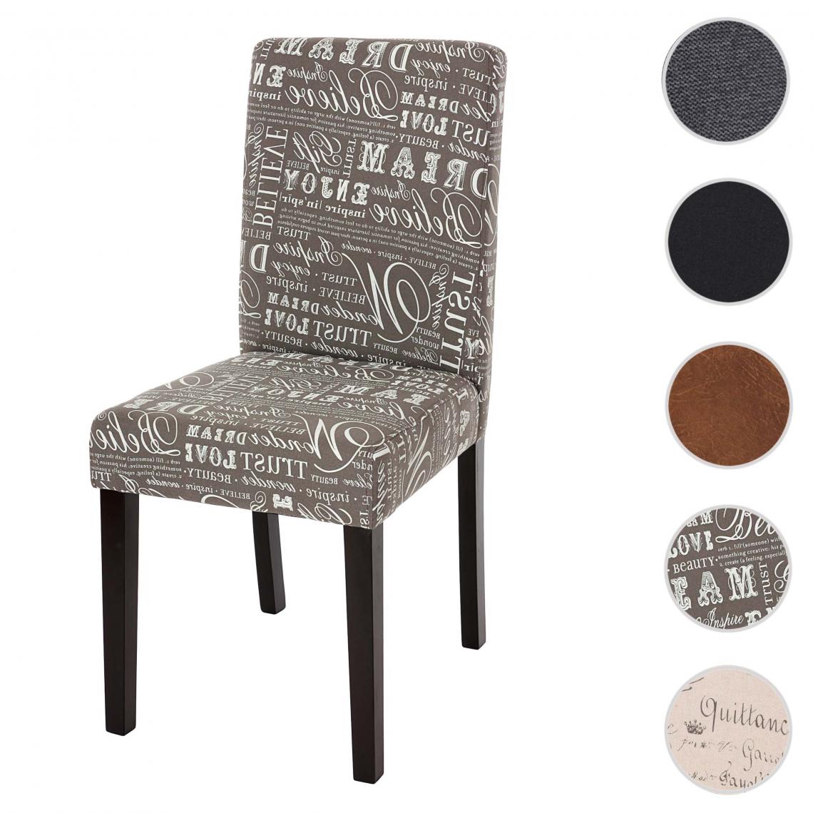 Mendler - Chaise de salle à manger Littau, chaise de cuisine, tissu/textile ~ écriture gris, pieds foncés - Chaises