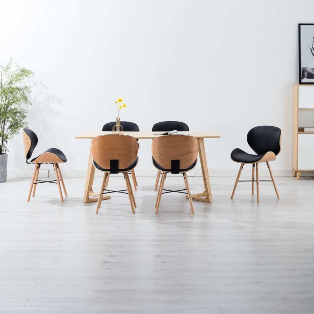 marque generique - Icaverne - Chaises de cuisine ensemble Chaises de salle à manger 6 pcs Noir Similicuir et bois courbé - Chaises