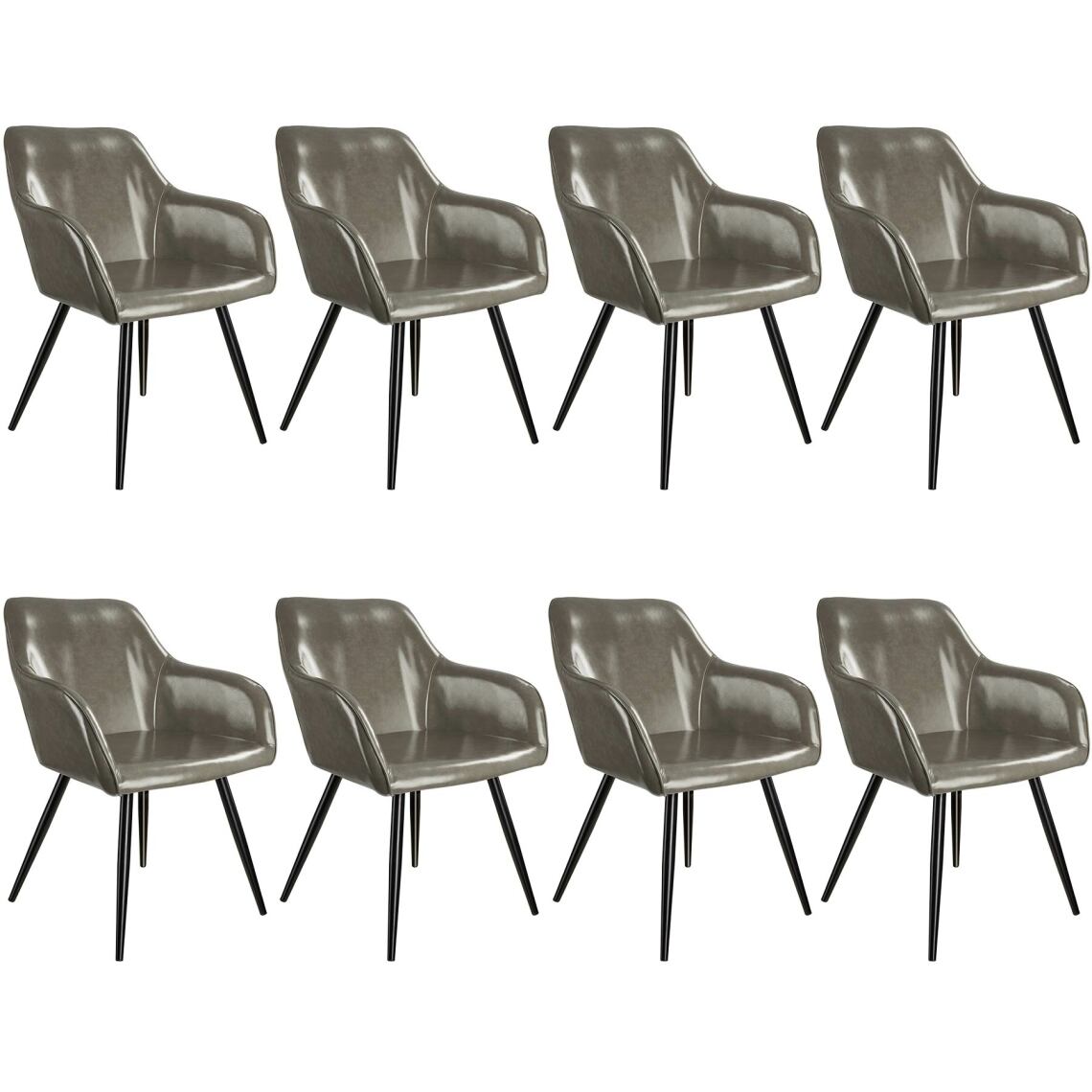 Tectake - 8 Chaises Marilyn en cuir synthétique - gris foncé-noir - Chaises