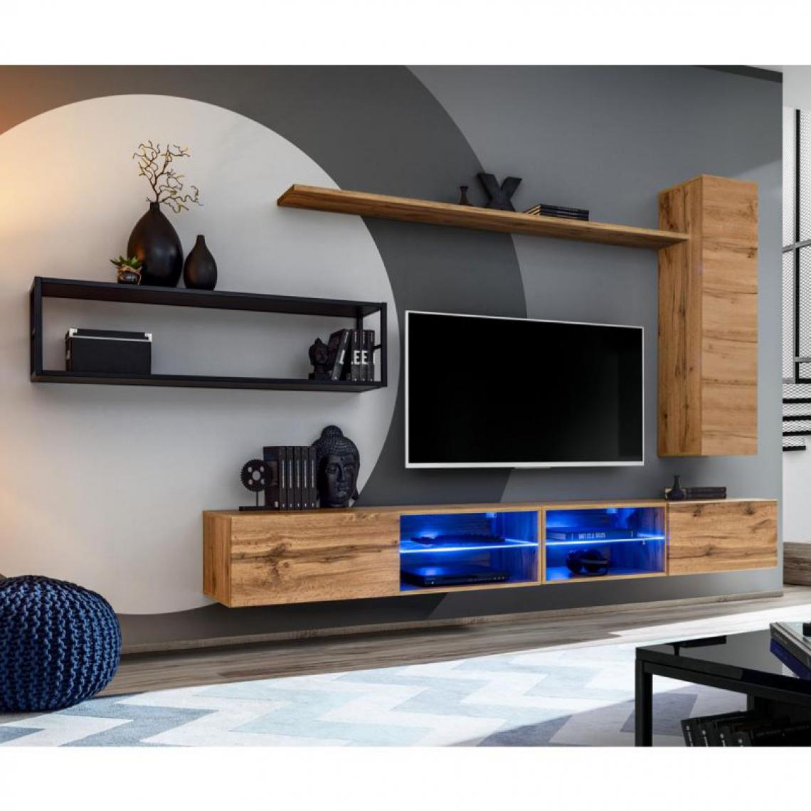 Ac-Deco - Ensemble Meuble TV Design Switch IV 300cm Naturel & Noir - Meubles TV, Hi-Fi
