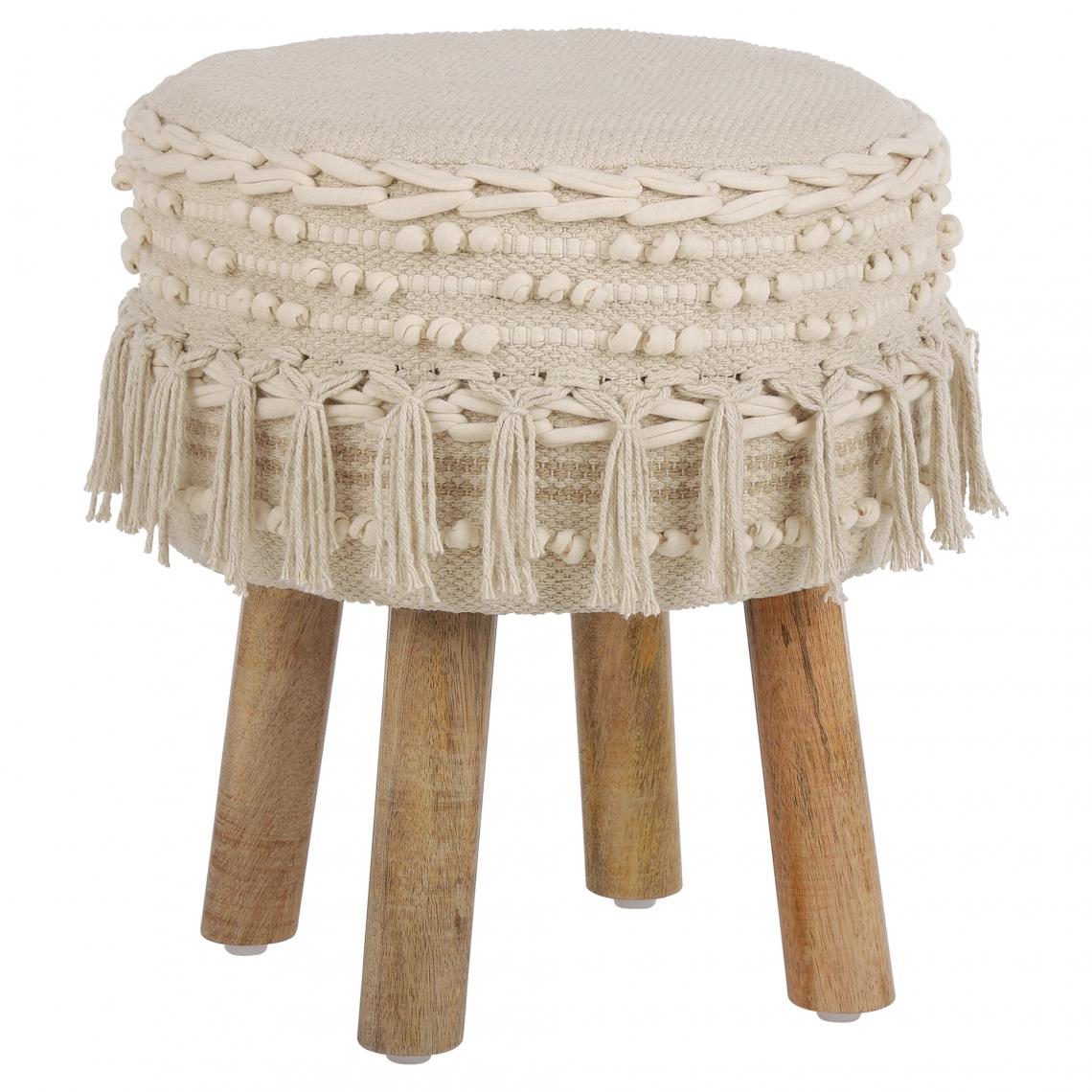 Womo-design - Tabouret d'entrée en bois rond siége ottoman rembourré coussin d'assise en blanc - Tabourets