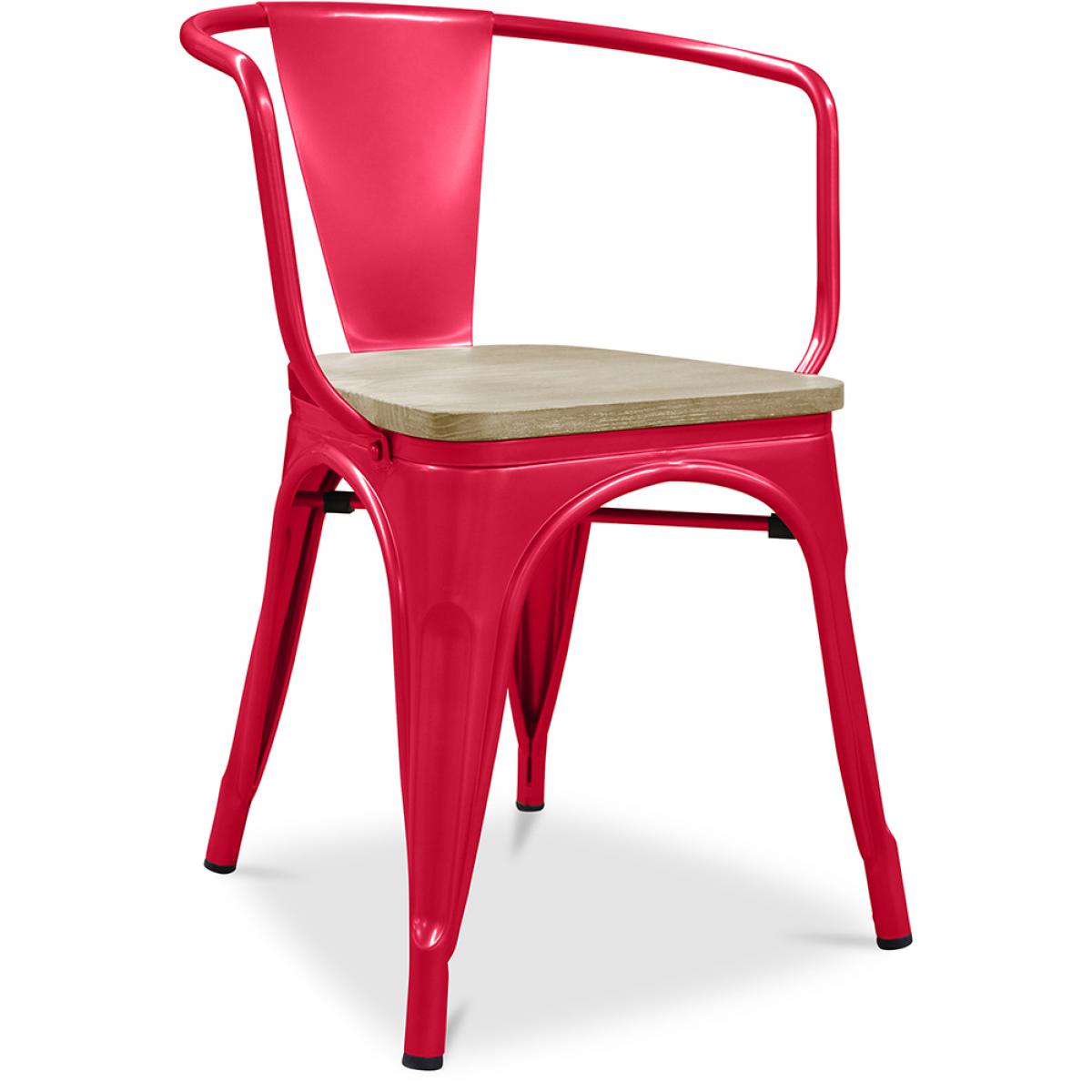 Privatefloor - Chaise avec accoudoir style Tolix - Métal et bois clair - Chaises