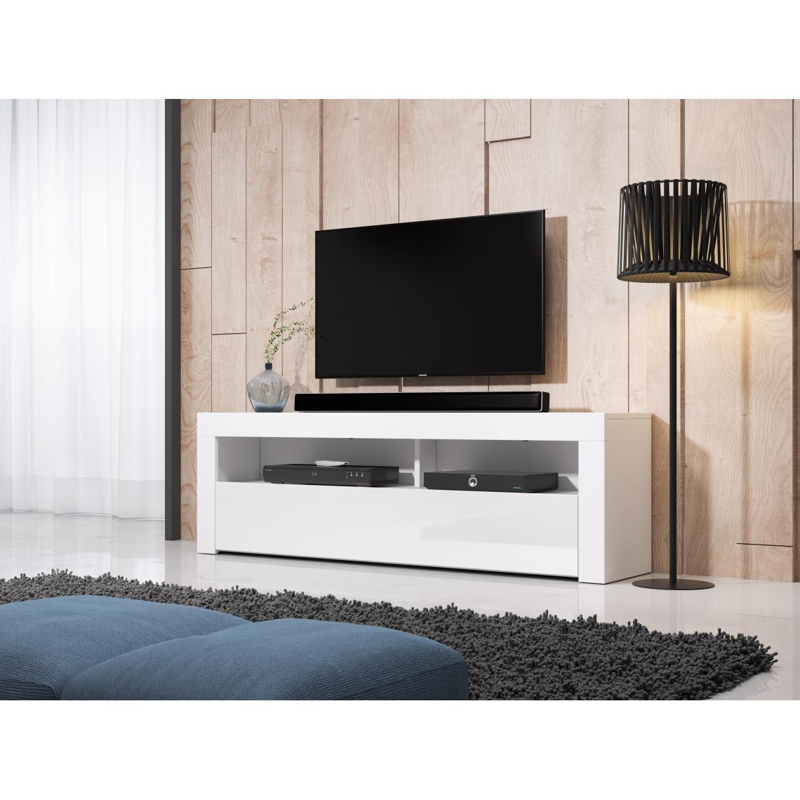 3xeliving - Meuble TV moderne / élégant Nuntak blanc / blanc brillant 160cm - Meubles TV, Hi-Fi
