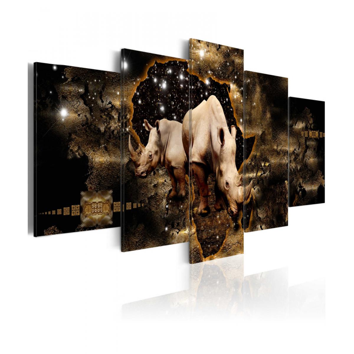 Artgeist - Tableau - Golden Rhino (5 Parts) Wide 200x100 - Tableaux, peintures