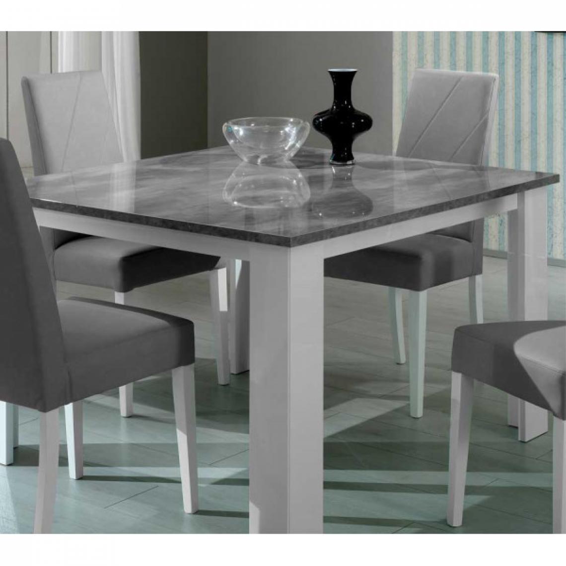 Dansmamaison - Table de repas carrée Laqué Blanc Brillant/Gris - AVELLINO - L 120 x l 120 x H 75 cm - Tables à manger