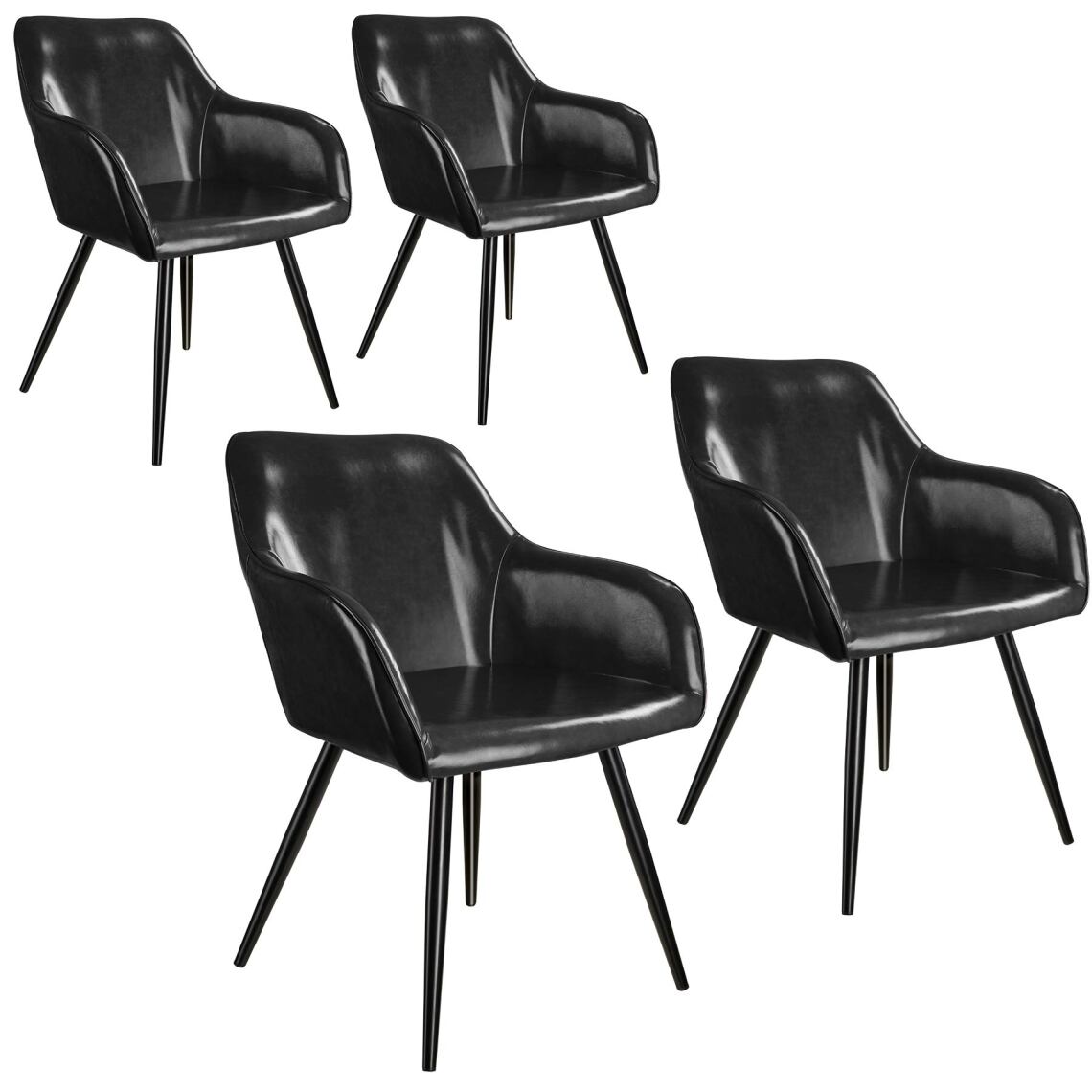 Tectake - 4 Chaises Marilyn en cuir synthétique - noir - Chaises