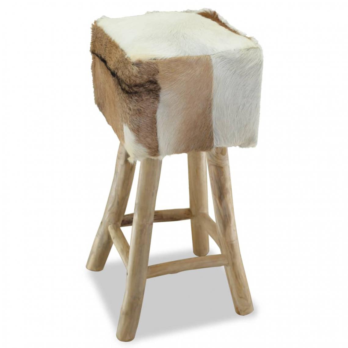 Uco - UCO Tabouret de bar Cuir véritable et bois de teck solide - Chaises