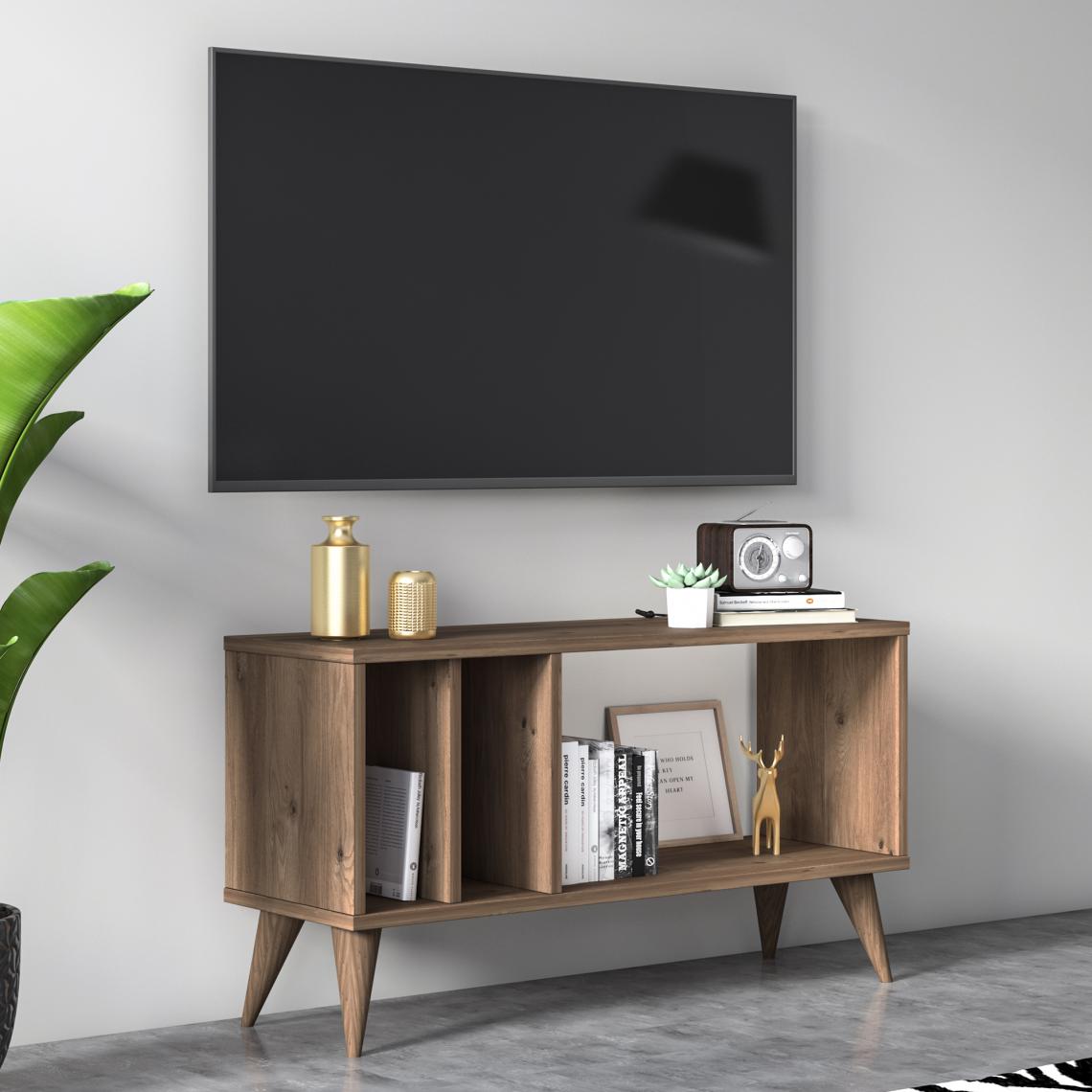 Alter - Meuble TV de salon avec compartiments, 90 x 30 x 49 cm, coloris chêne et anthracite - Meubles TV, Hi-Fi