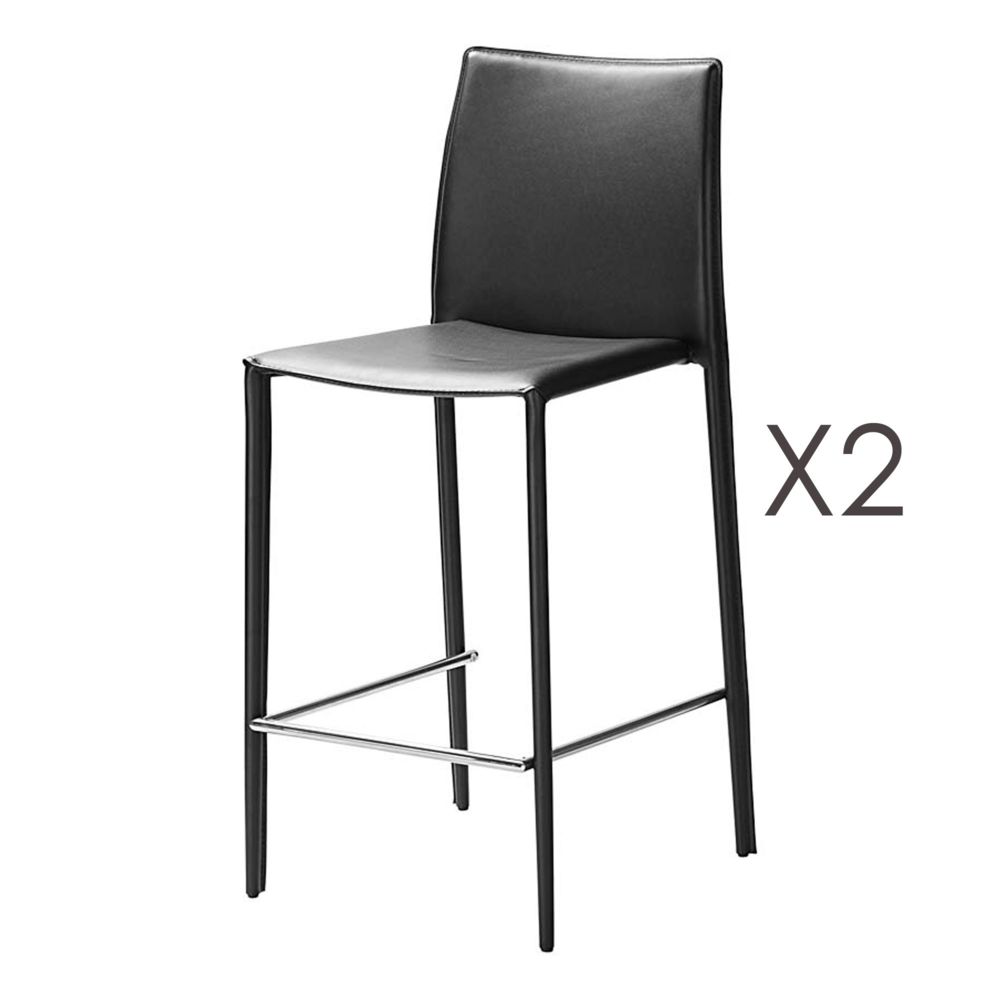 marque generique - Lot de 2 chaises de bar en cuir recyclé coloris noir - BORA BORA - Chaises