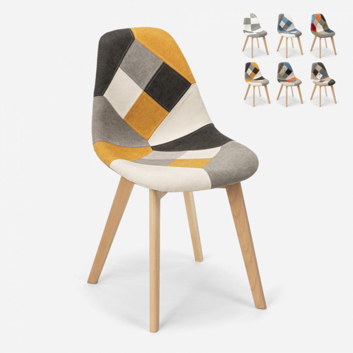 Ahd Amazing Home Design - Chaise design nordique patchwork bois et tissu cuisine bar restaurant Robin, Couleur: Patchwork 2 - Chaises