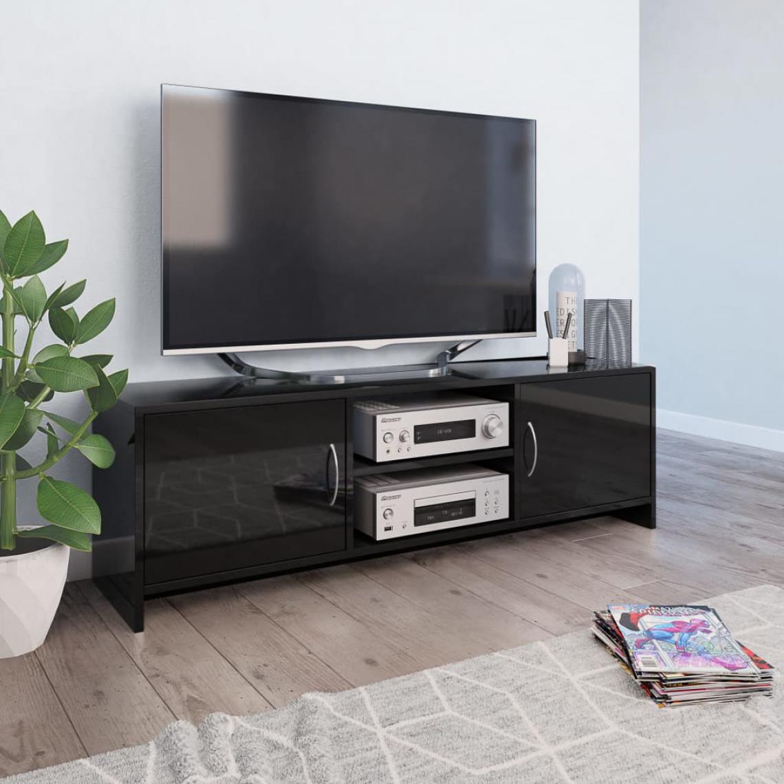 Chunhelife - Meuble TV Noir brillant 120 x 30 x 37,5 cm Aggloméré - Meubles TV, Hi-Fi