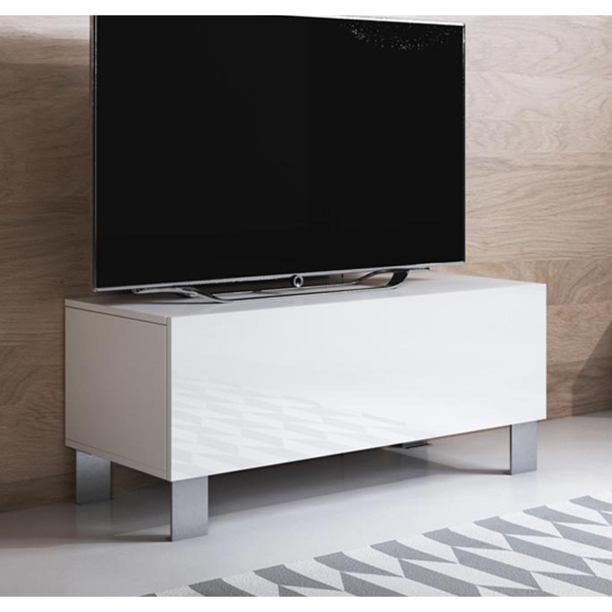 Design Ameublement - Meuble TV modèle Luke H1 (100x42cm) couleur blanc avec pieds en aluminium - Meubles TV, Hi-Fi