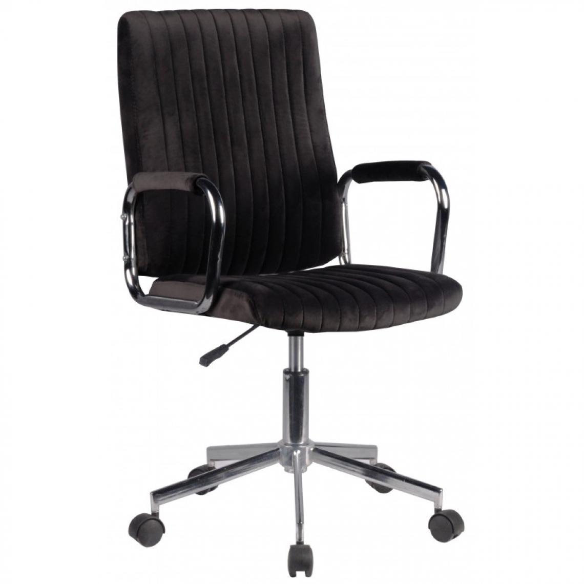 Hucoco - PAULIE | Chaise pivotante en velours élégant | Chaise de bureau | Base en acier chromé | Réglable en hauteur 92-102 cm - Noir - Chaises