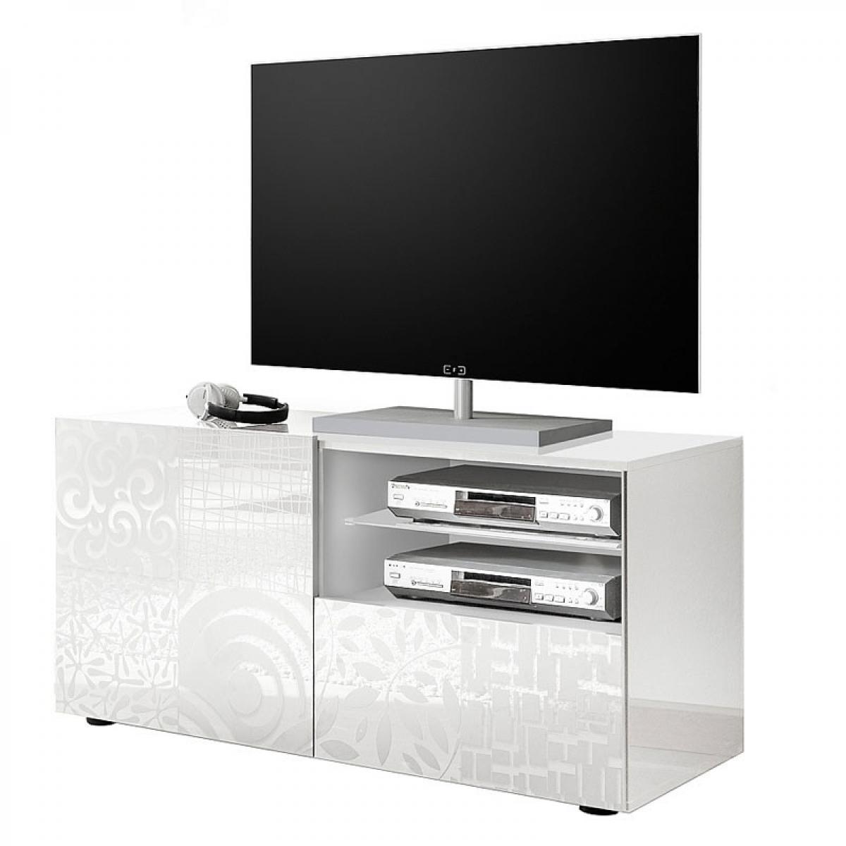 Tousmesmeubles - Meuble TV 1 porte 1 tiroir Laqué Blanc brillant - BARI - Meubles TV, Hi-Fi