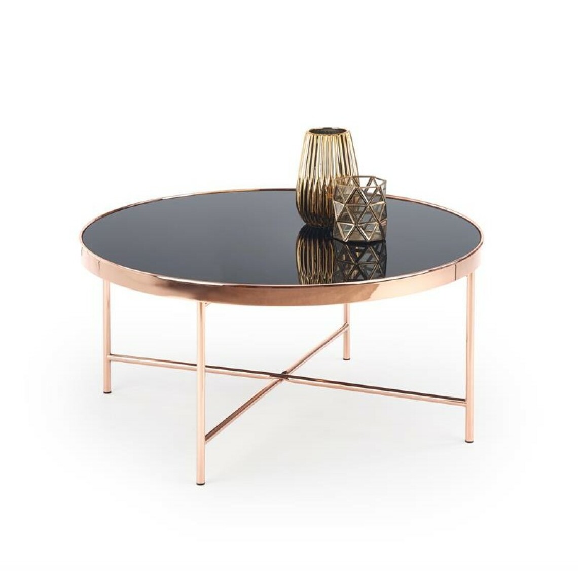 Carellia - Table basse ronde design 82 cm x 40 cm - Noir/Cuivre - Tables basses