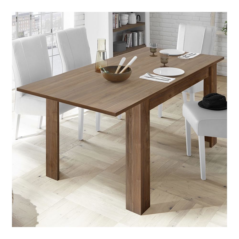 Kasalinea - Table 140 cm avec rallonge couleur noyer contemporaine MABEL 4 - Tables à manger